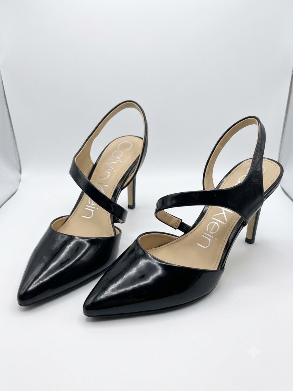 Calvin Klein Black Patent Leather Slingback Heels - Size 7.5M